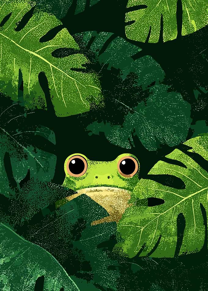 Frog in the Jungle Leaves