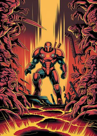 Armored Hero Surrounded by Monsters