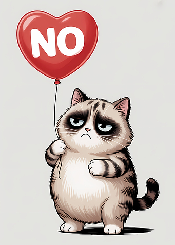 Grumpy Cat with 'NO' Balloon