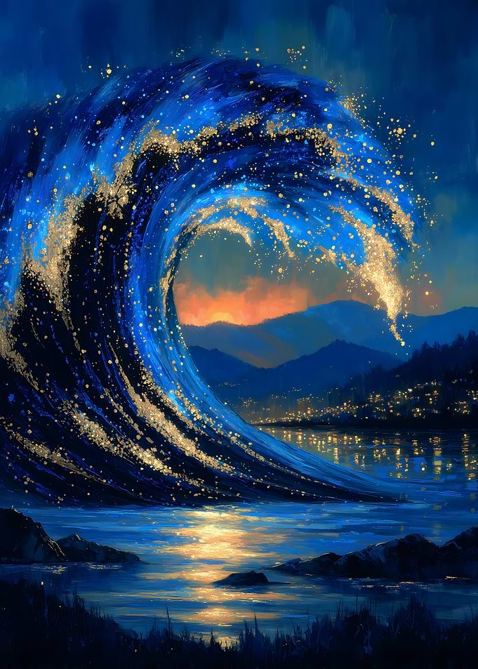 Golden Wave at Night