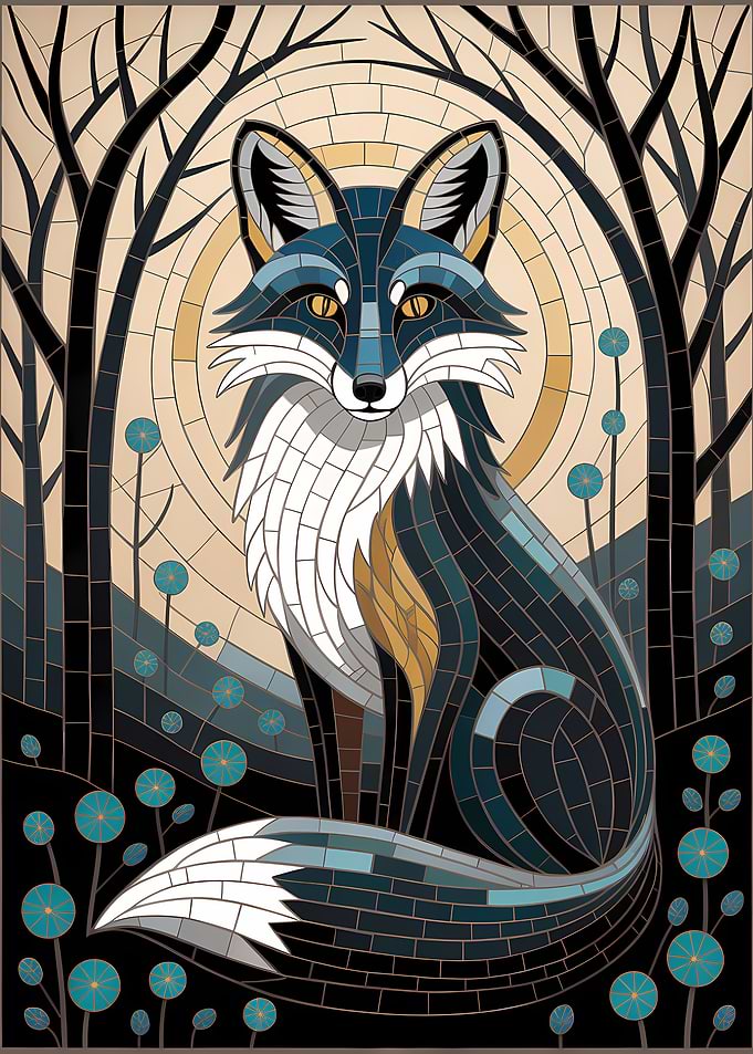 Mosaic Fox in Forest