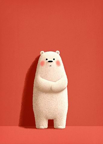 Blushing White Bear on Coral – Minimal Illustration