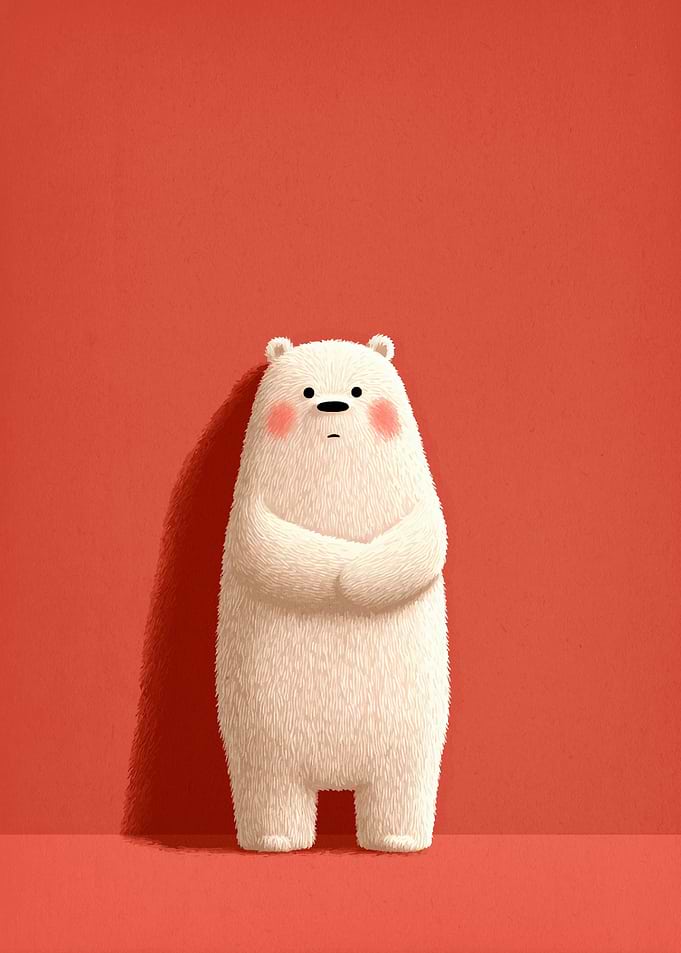 Blushing White Bear on Coral – Minimal Illustration