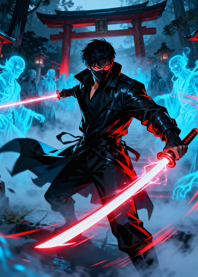 Ninja with Glowing Swords