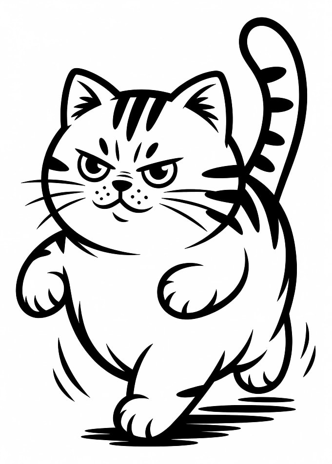 Cartoon Cat with Angry Expression