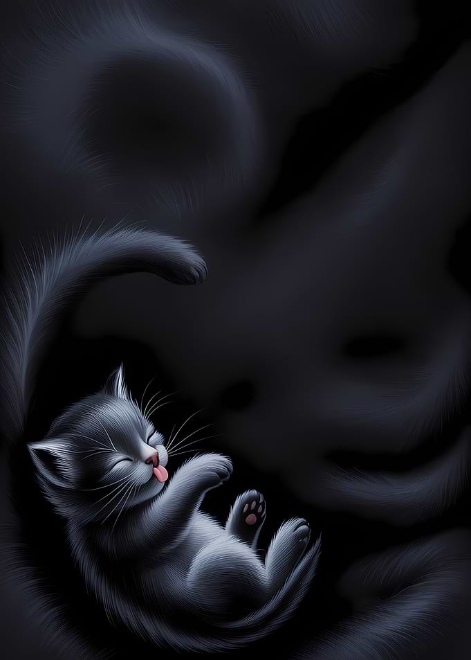 Sleeping Kitten with Tongue Out