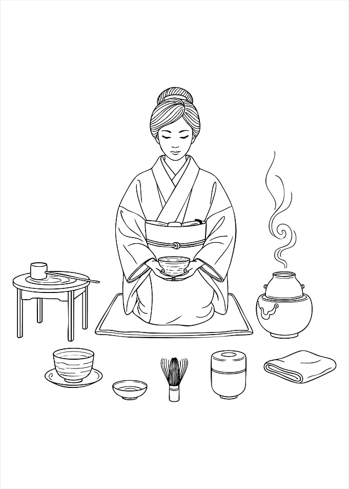 Japanese Tea Ceremony Line Art