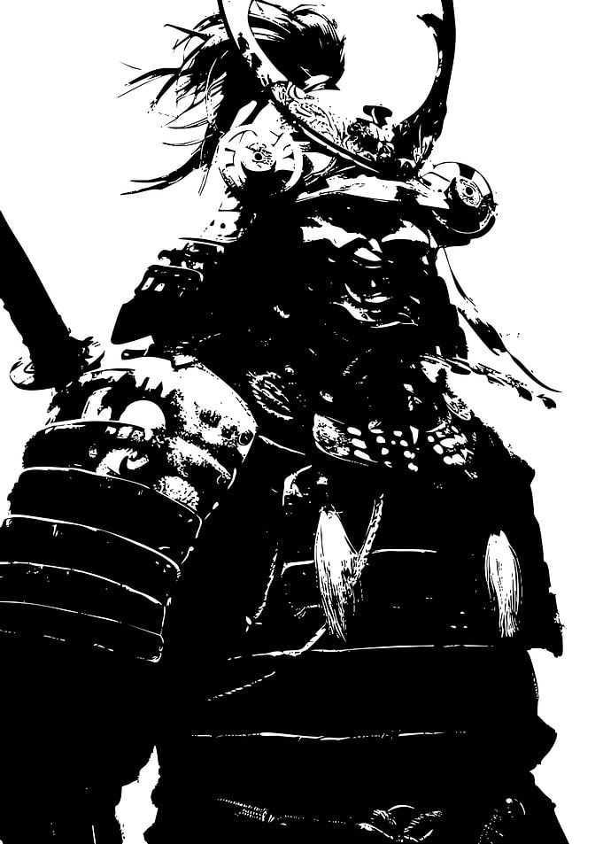 Samurai Warrior in Black and White