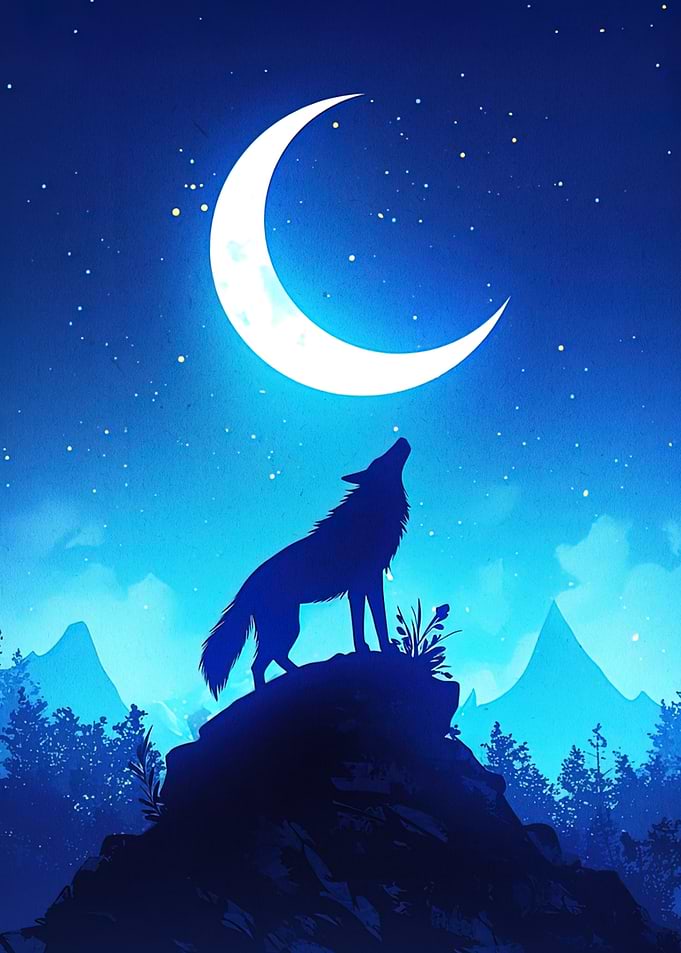 Wolf Howling at the Moon