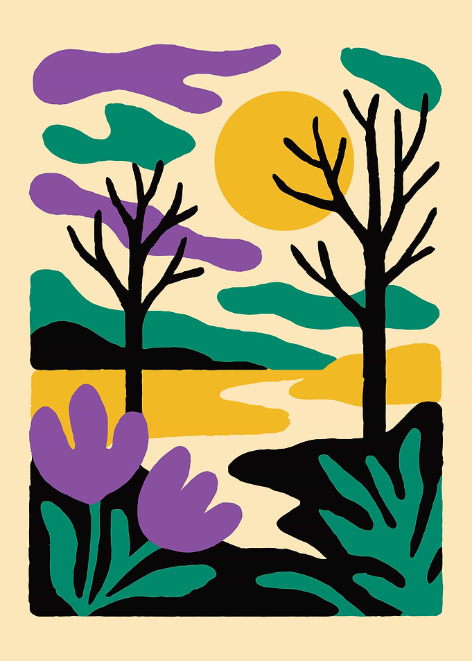 Abstract Landscape with Trees and Flowers