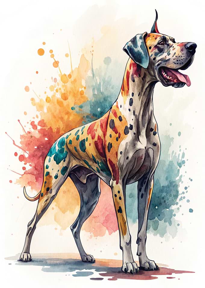 Watercolor Great Dane Dog Portrait