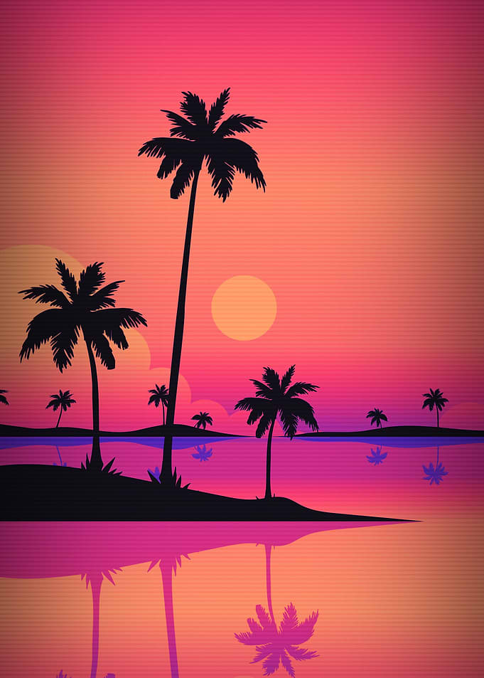 Retro Sunset Palm Tree Silhouette