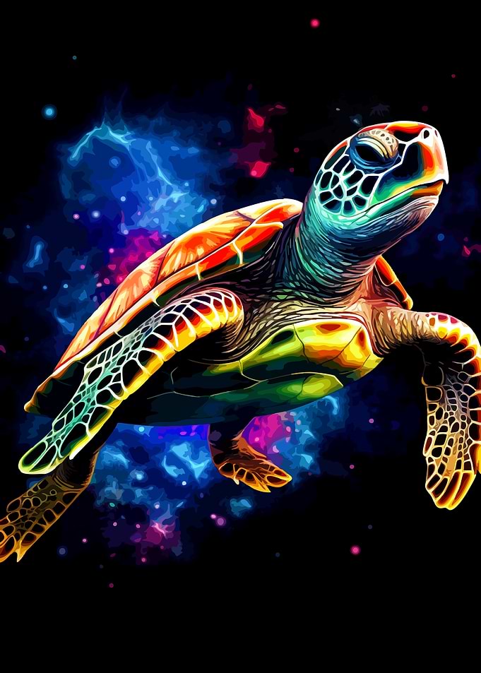 Colorful Sea Turtle in Space