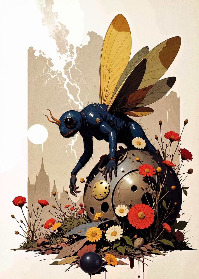 Steampunk Insect on Metallic Sphere