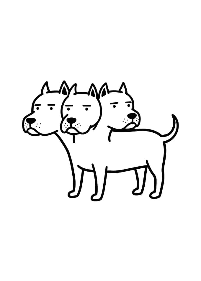 Three-Headed Dog Cartoon Illustration