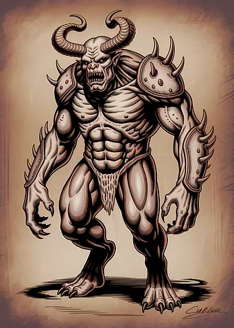 Muscular Horned Demon Illustration