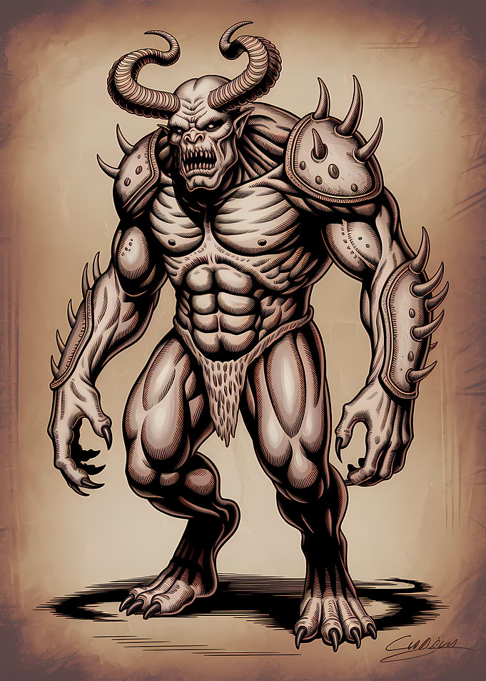 Muscular Horned Demon Illustration
