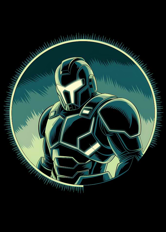 Armored Character in Comic Book Style