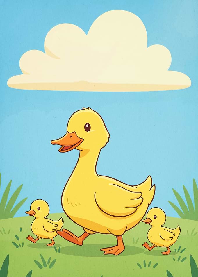 Duck and Ducklings Cartoon