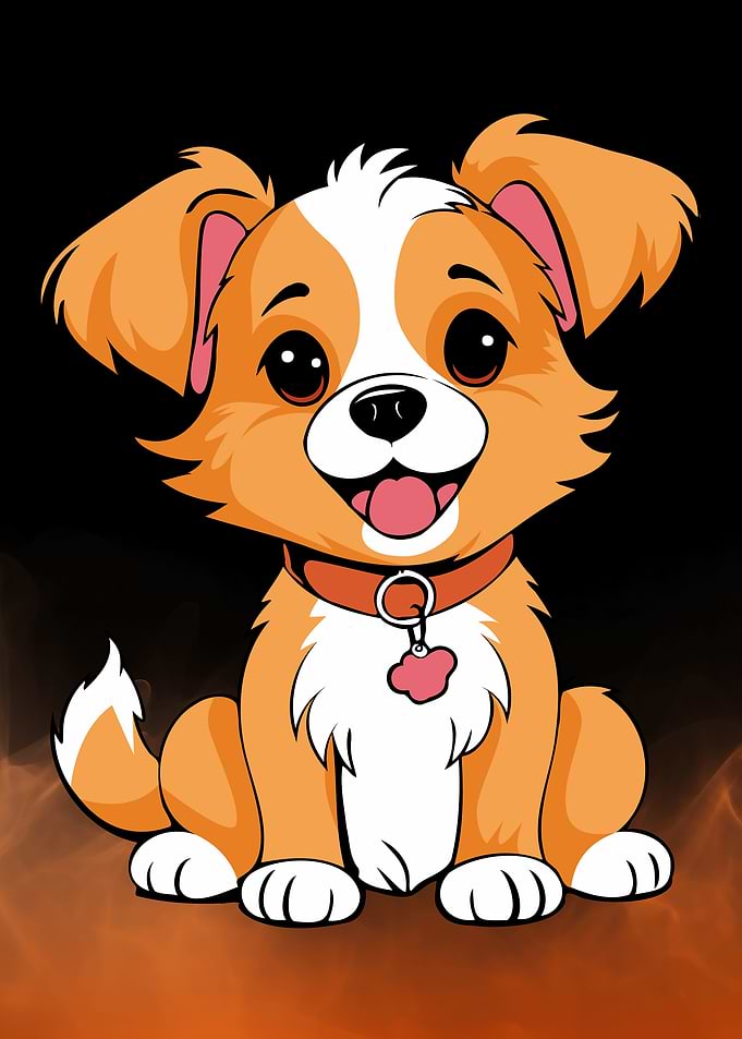 Adorable Cartoon Puppy with Collar – Cute Dog Illustration for Pet Lovers