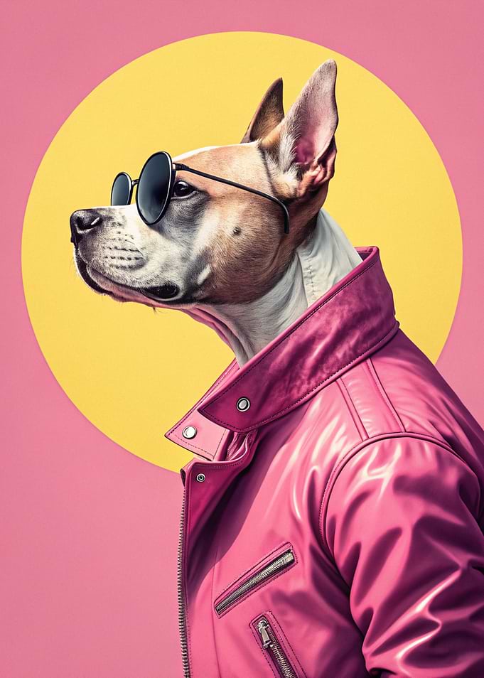 Dog in Sunglasses and Pink Jacket