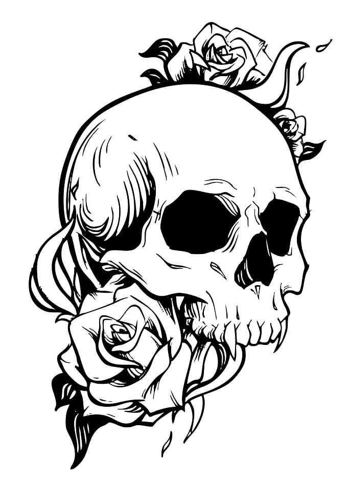 Skull and Roses Black and White