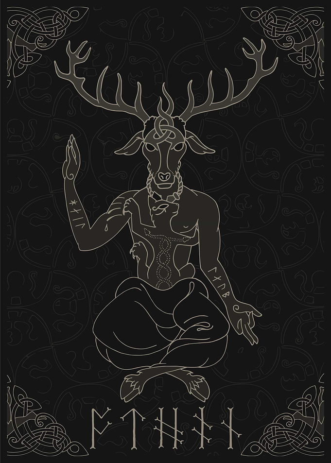 Cernunnos illustration with Celtic knotwork