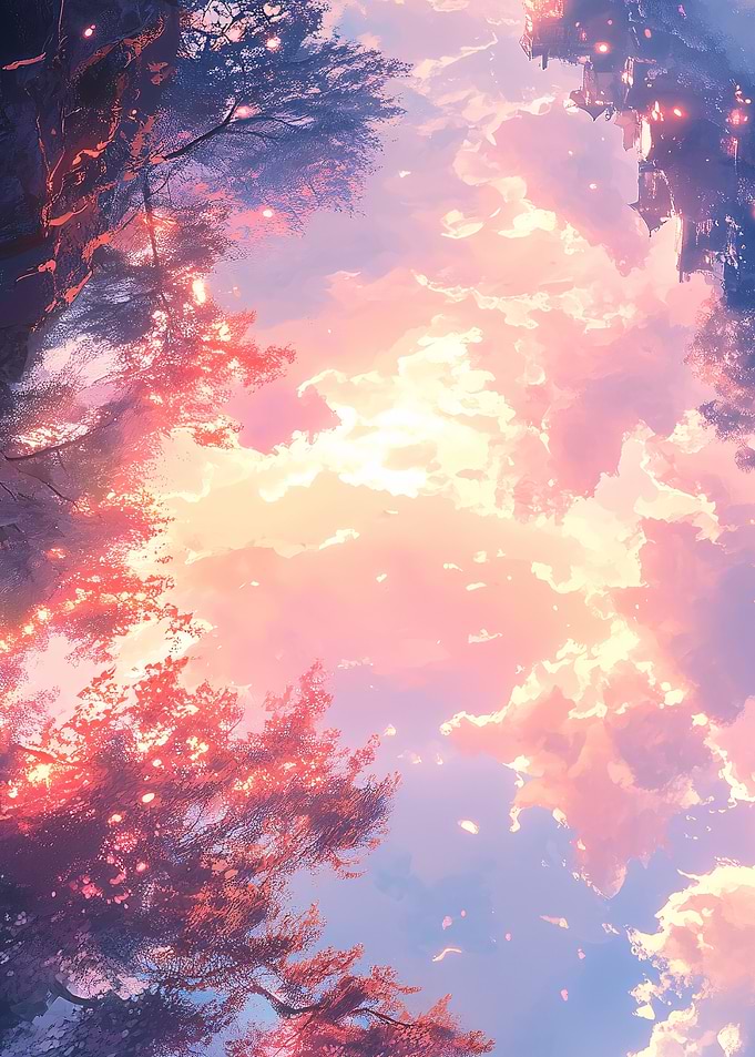 Landscape Fantasy Sunset Japan Sky with Castle and Trees