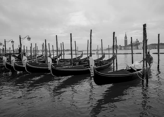 Venice Gondolas in Black and White