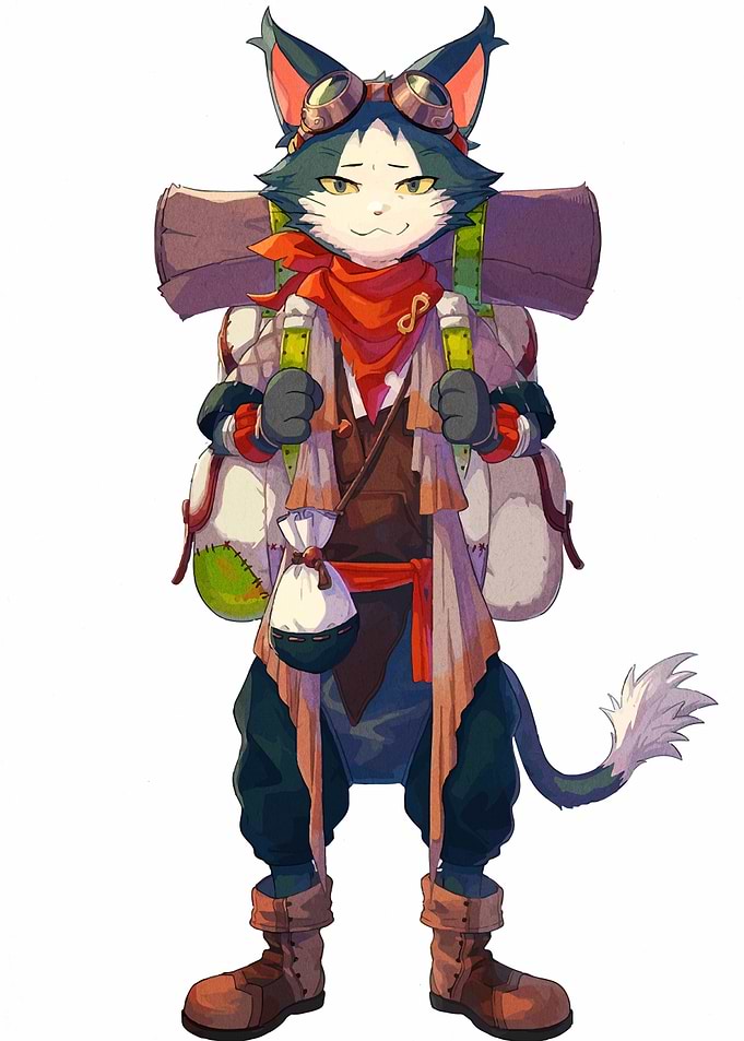 Anthropomorphic Cat Character with Backpack