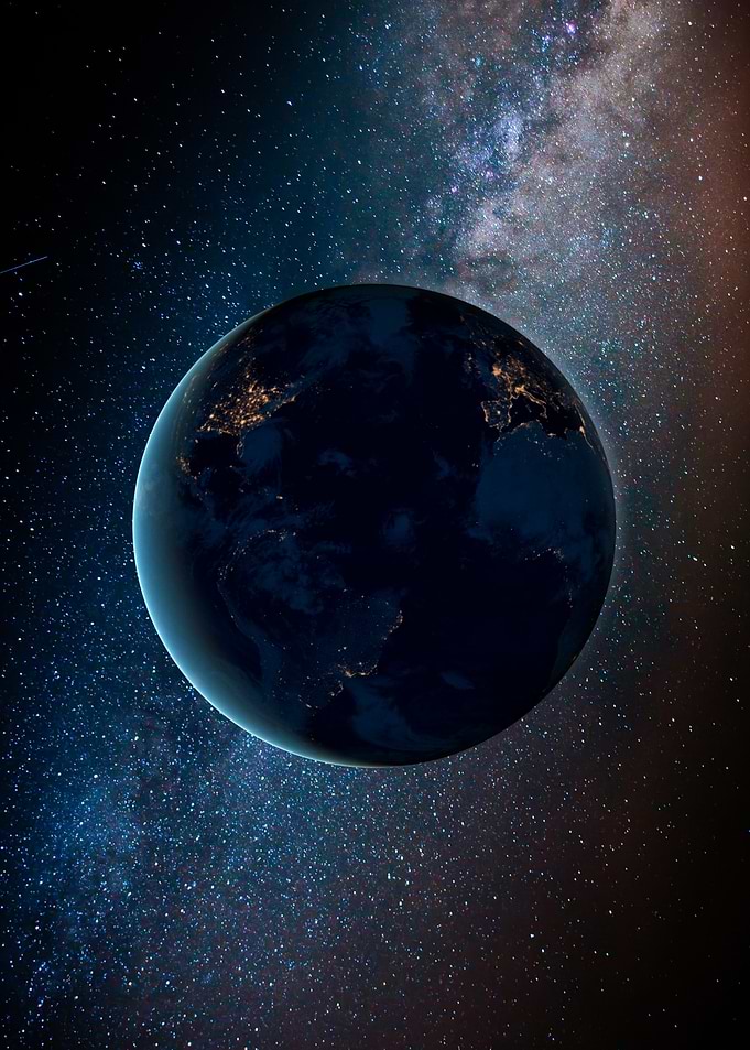 Earth from Space with Milky Way