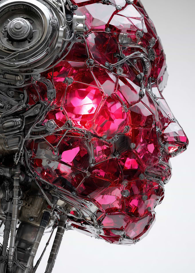 Cyborg Head Profile with Ruby Crystals