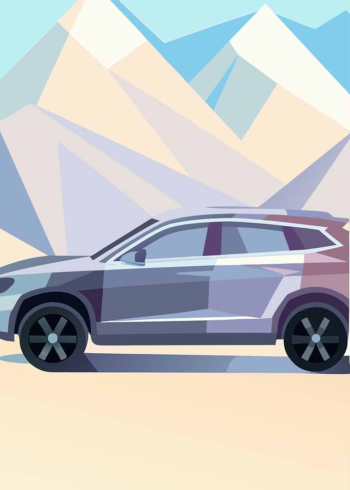 Pixel Art Car in Mountain Landscape