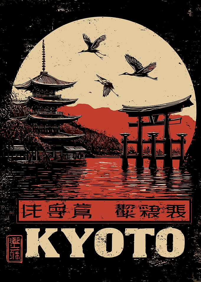 Kyoto Japan Vintage Style Travel Poster