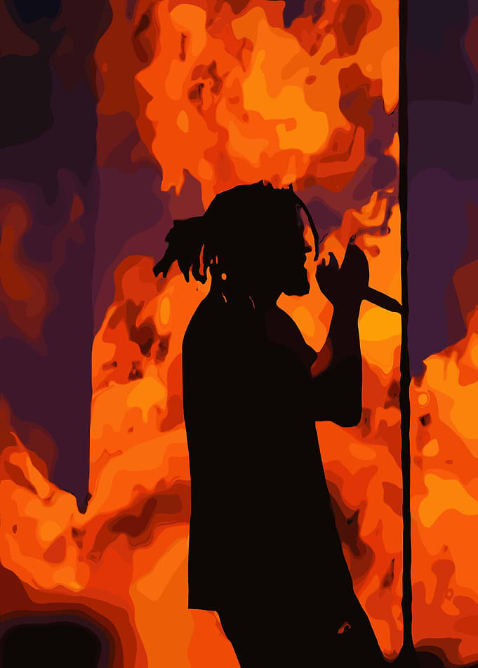 Silhouette Singer with Fiery Backdrop