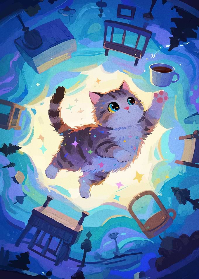 Whimsical Cat in Dreamscape