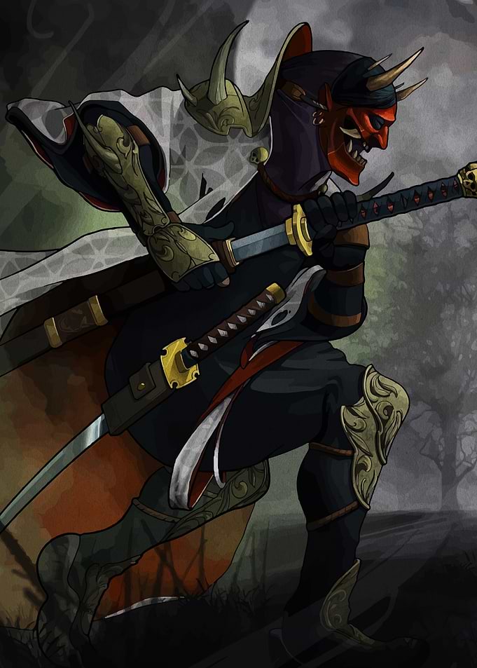 Demon Masked Warrior with Swords
