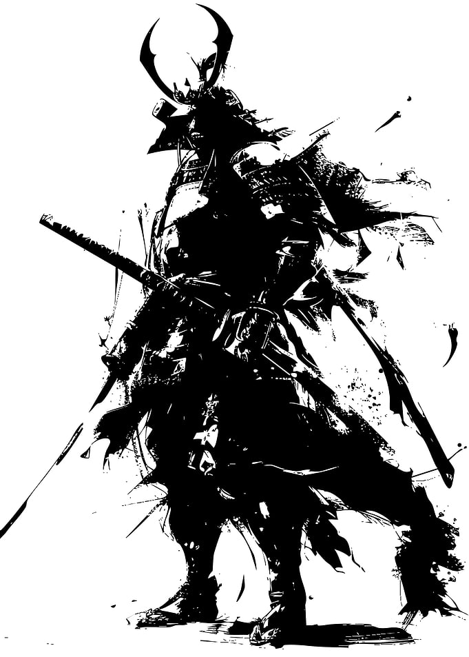 Black and White Samurai Warrior Illustration