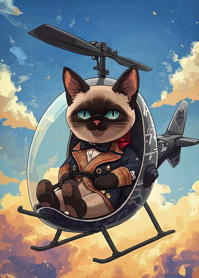 Cat Pilot in Helicopter