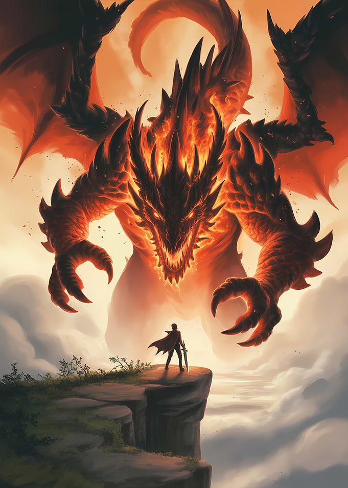 Dragon Confrontation on Cliff Edge
