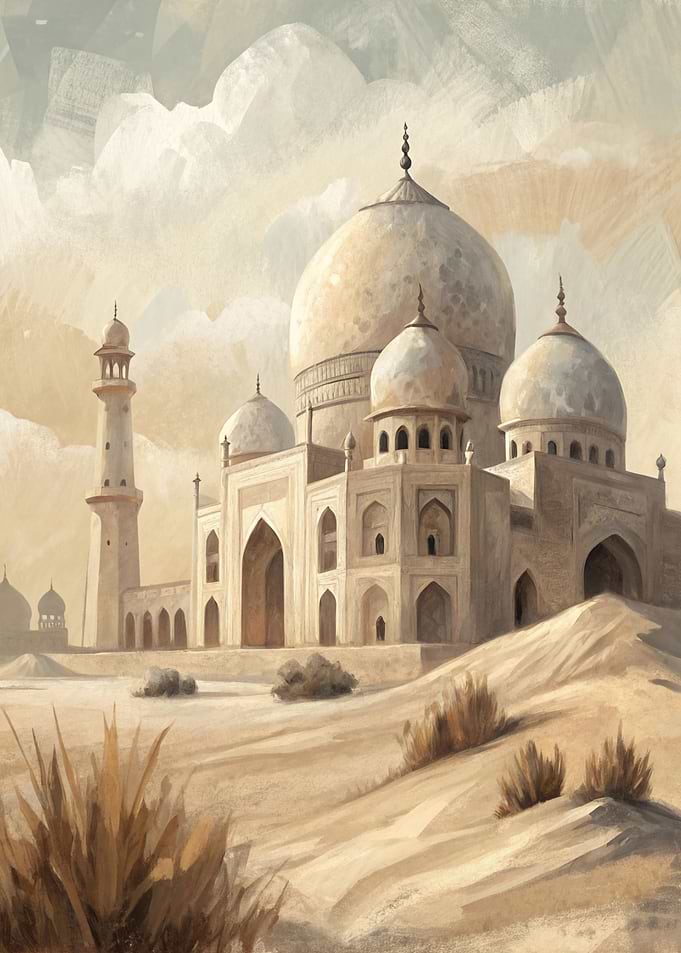 Watercolor Taj Mahal Landscape Painting
