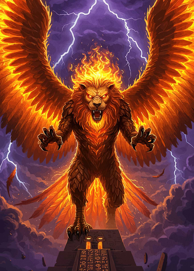 Winged Fire Lion Ancient Pyramid