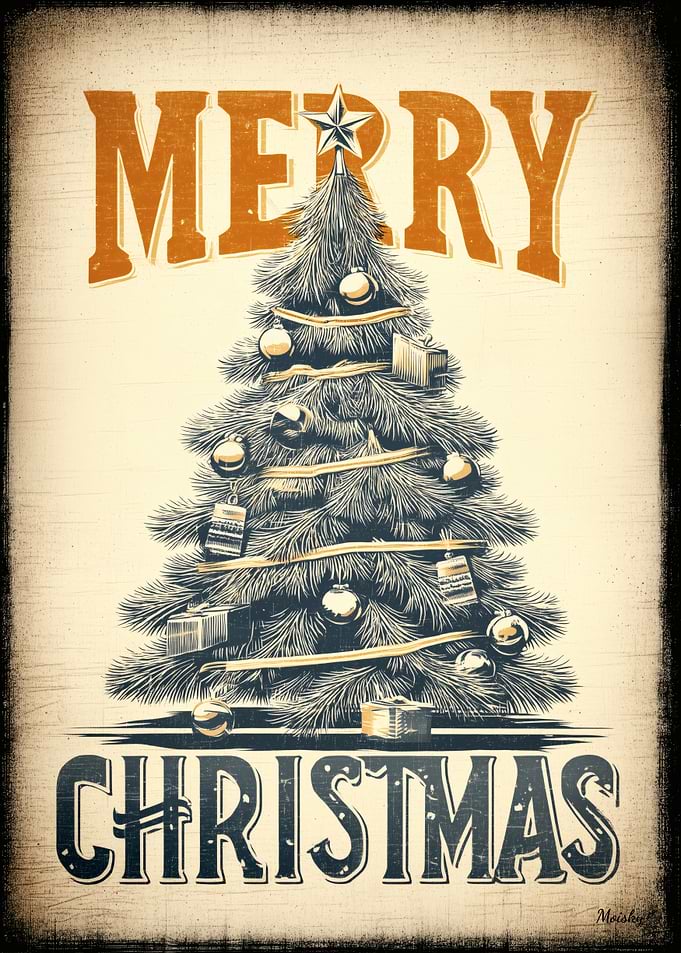 Merry Christmas Tree – Retro Vintage Holiday Poster Art