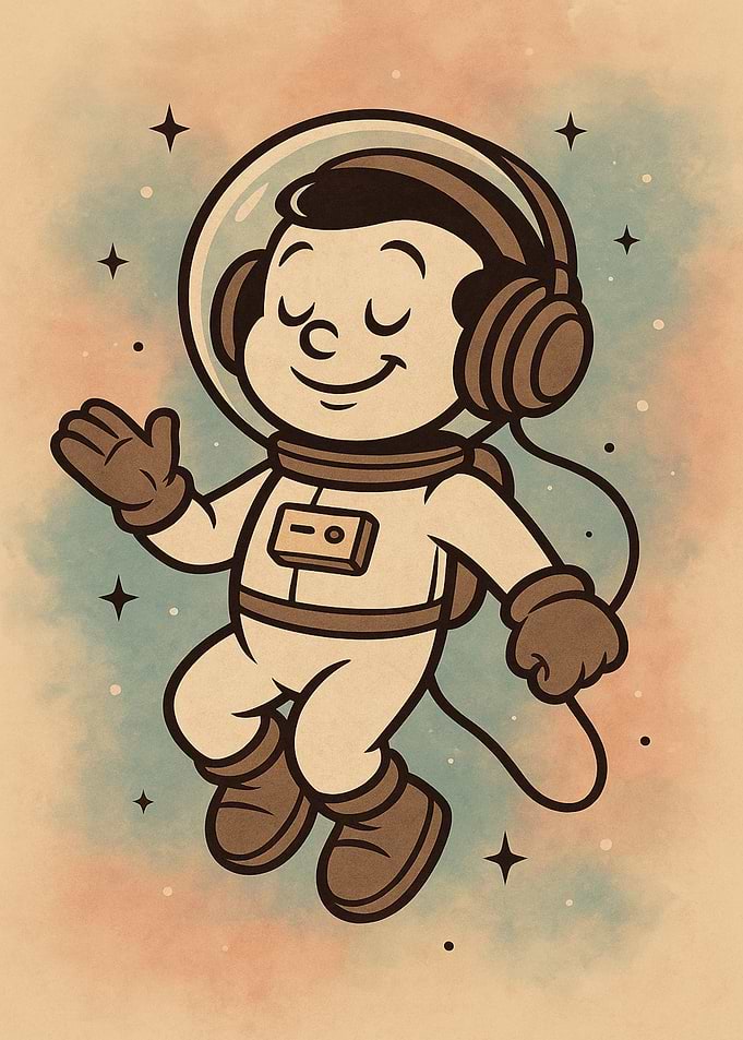 Cartoon Astronaut Listening to Music