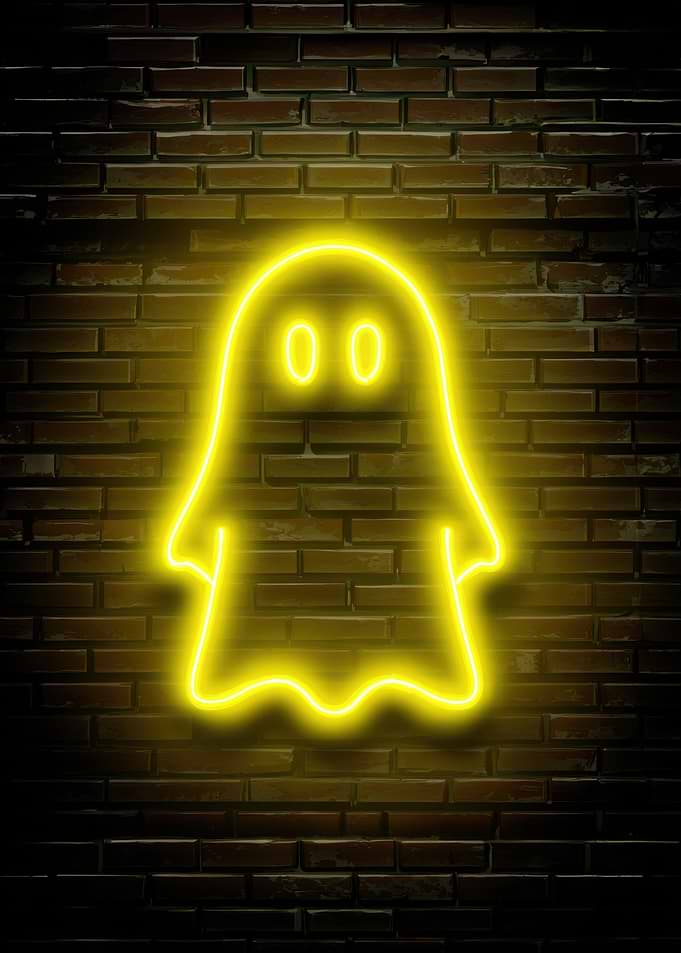 Neon Ghost on Brick Wall