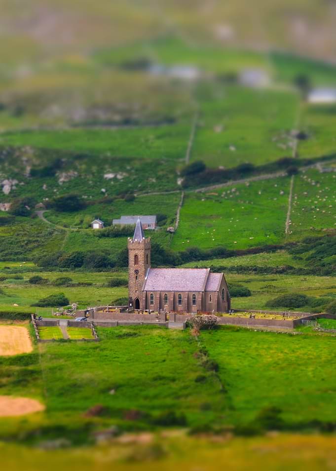 Rural Church of Ireland in Green Landscape, Glencolumbkille, Donegal, Ireland