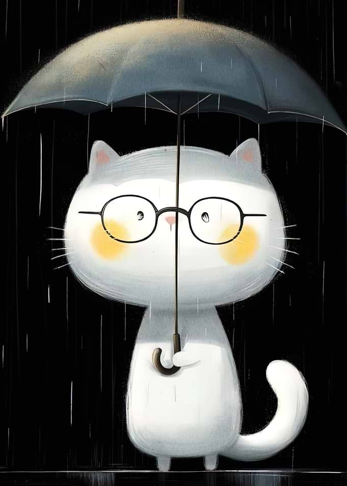 Cat with Umbrella in the Rain