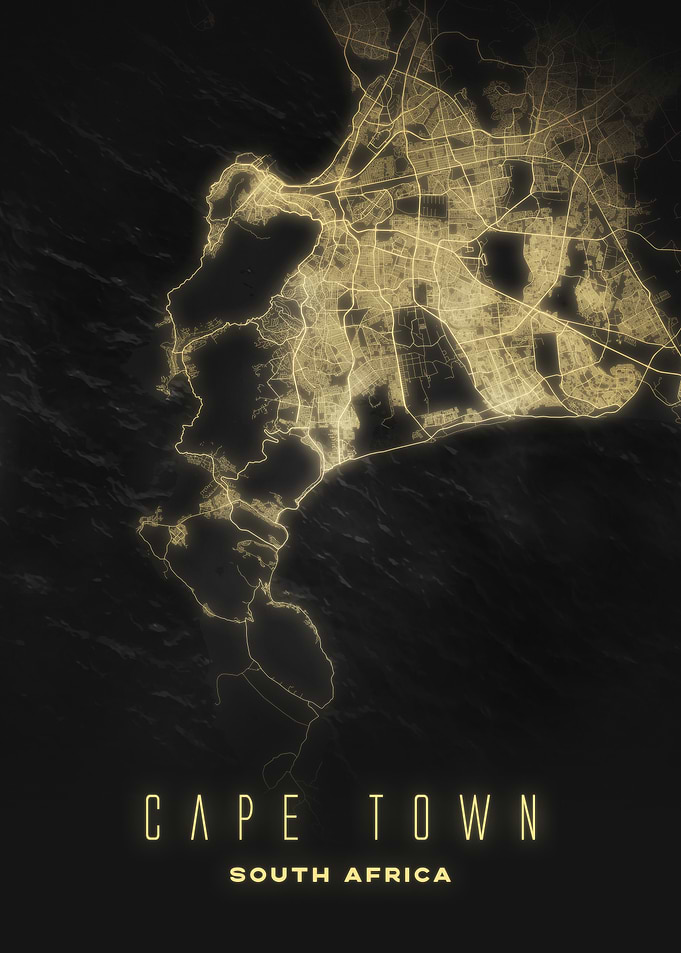 Cape Town, South Africa - Glowing Coastal City Map Art Poster