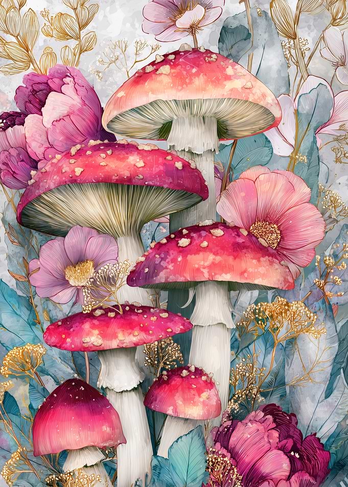 Floral Mushroom Watercolor Art