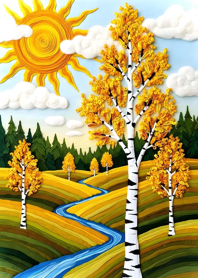Quilled Birch Tree Landscape